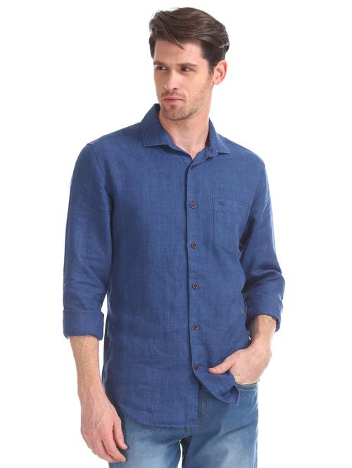 blue solid casual shirt - 17597893 - Very Small Image - 1