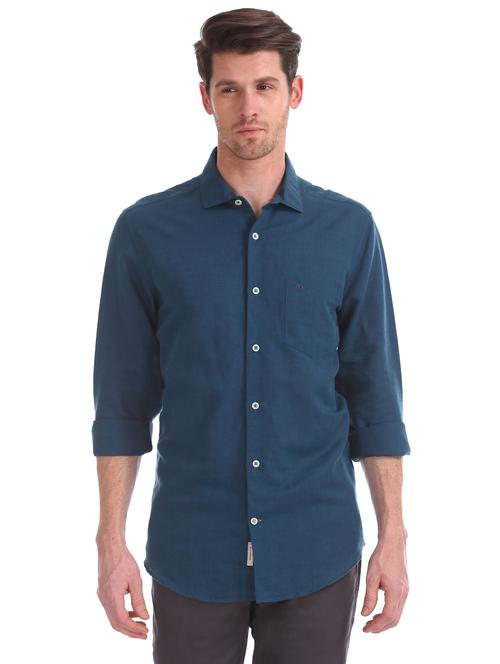 teal solid casual shirt - 17597896 - Very Small Image - 1