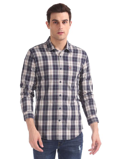 navy blue checkered casual shirt - 17597908 - Very Small Image - 1