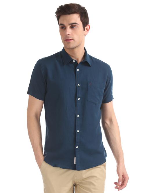 navy blue solid casual shirt - 17597917 - Very Small Image - 1