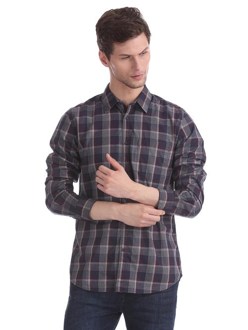 navy blue checkered casual shirt - 17597939 - Very Small Image - 1