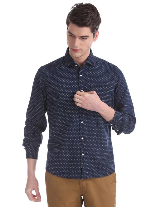 navy blue printed casual shirt - 17597951 - Very Small Image - 1