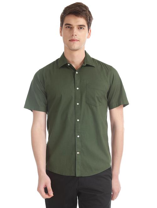 olive green solid casual shirt - 17597965 - Very Small Image - 1