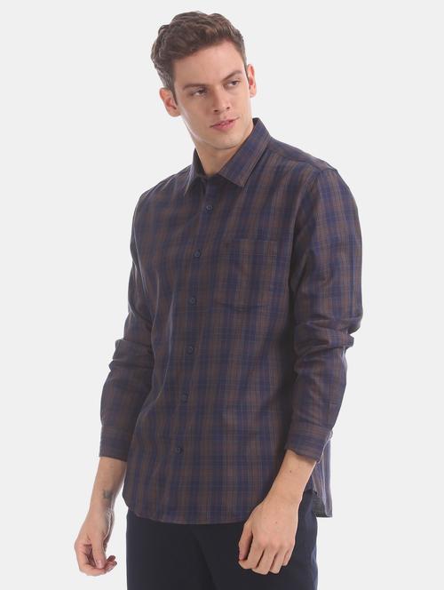 navy blue checkered casual shirt - 17597994 - Very Small Image - 1