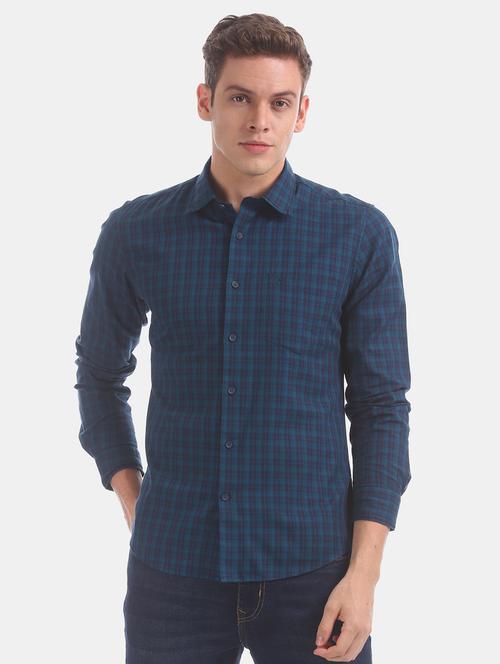 navy blue checkered casual shirt - 17597996 - Very Small Image - 1