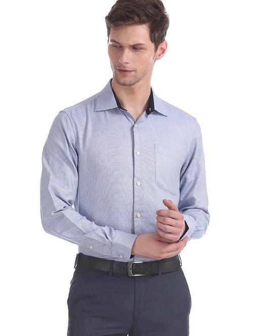 blue self design formal shirt - 17598006 - Very Small Image - 1