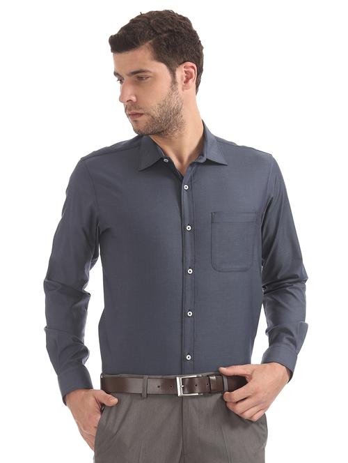 grey solid formal shirt - 17598034 - Very Small Image - 1