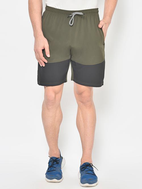 olive green color block shorts - 17599172 - Very Small Image - 1