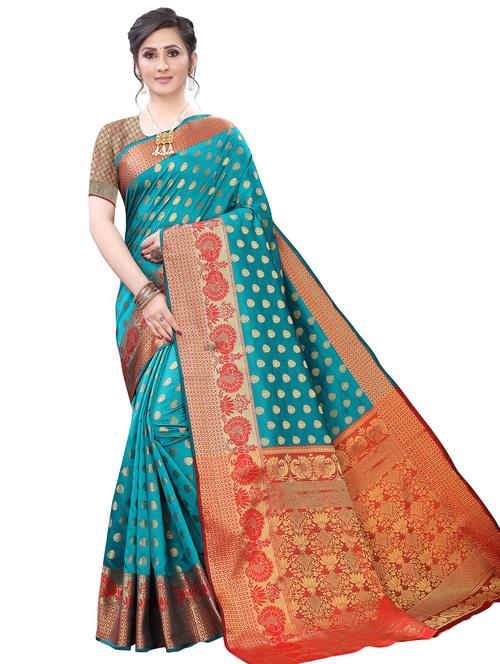 jacquard woven saree with blouse - 17599484 - Very Small Image - 1