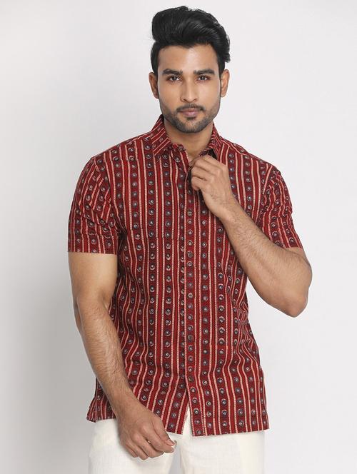 maroon ajrakh print casual shirt - 17599658 - Very Small Image - 1