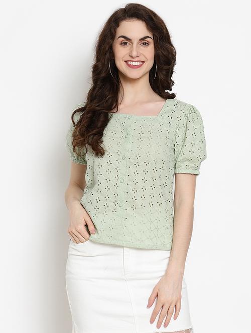 puff sleeved self design top - 17599920 - Very Small Image - 1