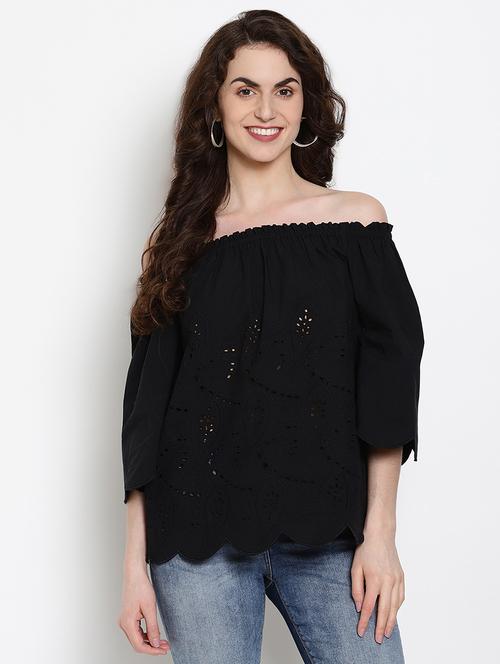 off shoulder scallop hem top - 17599921 - Very Small Image - 1