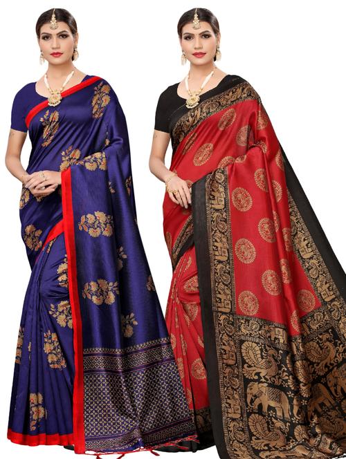 multi colored combos saree with blouse - 17600593 - Very Small Image - 1