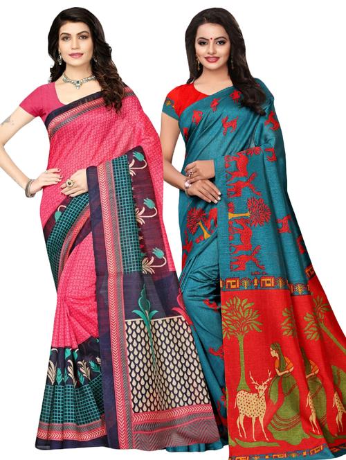 pink art silk combos saree with blouse - 17600614 - Very Small Image - 1