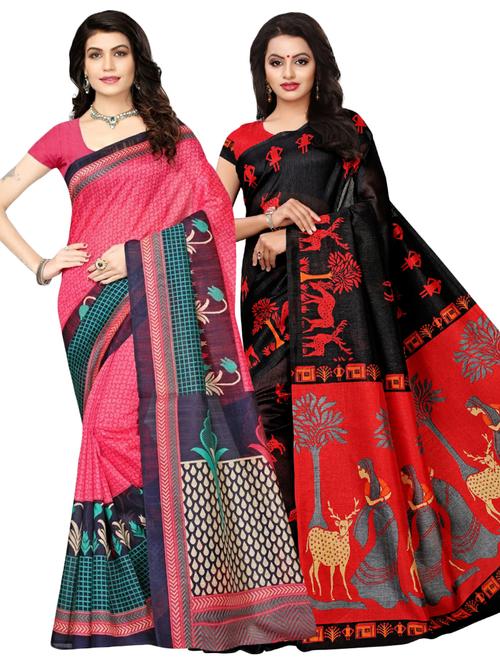 pink art silk combos saree with blouse - 17600616 - Very Small Image - 1