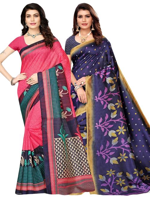 pink art silk combos saree with blouse - 17600630 - Very Small Image - 1