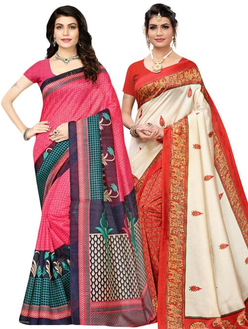 pink art silk combos saree with blouse - 17600644 - Very Small Image - 1