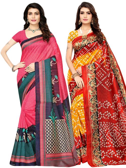 multi colored combos saree with blouse - 17600657 - Very Small Image - 1