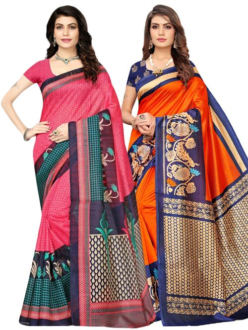 multicolored combos saree with blouse - 17600662 - Very Small Image - 1