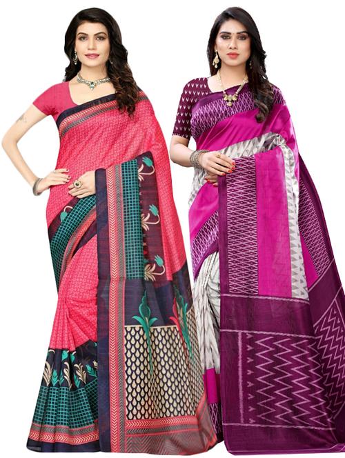 multi colored combos saree with blouse - 17600664 - Very Small Image - 1