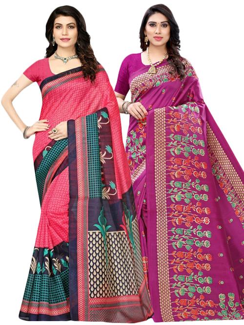 pink art silk combos saree with blouse - 17600672 - Very Small Image - 1
