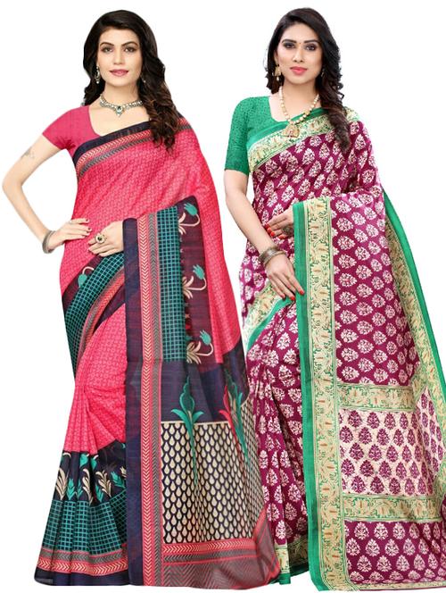 pink art silk combos saree - 17600674 - Very Small Image - 1