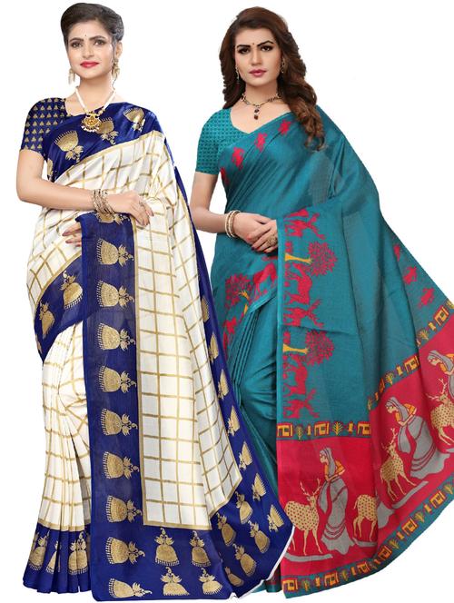 blue art silk combos saree with blouse - 17600797 - Very Small Image - 1