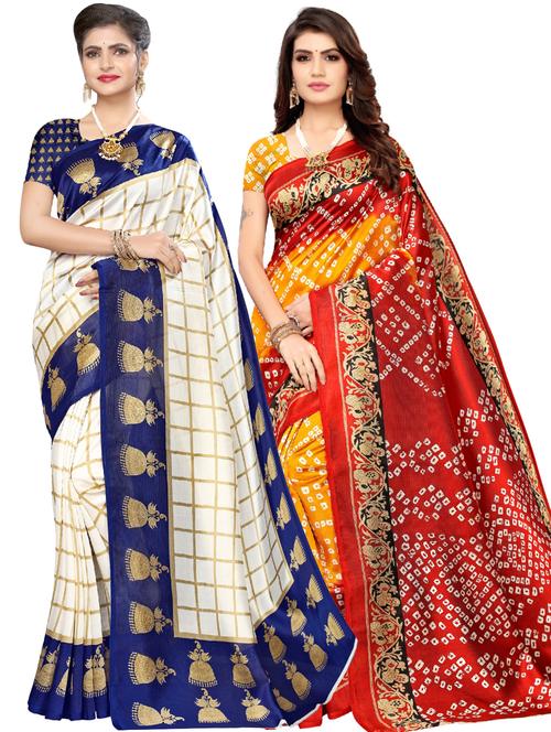 blue art silk combos saree with blouse - 17600846 - Very Small Image - 1