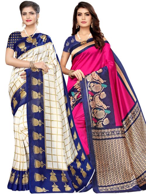 blue art silk combos saree with blouse - 17600852 - Very Small Image - 1