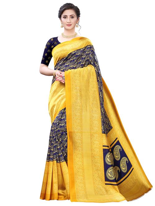 yellow art silk combos saree with blouse - 17600891 - Very Small Image - 1