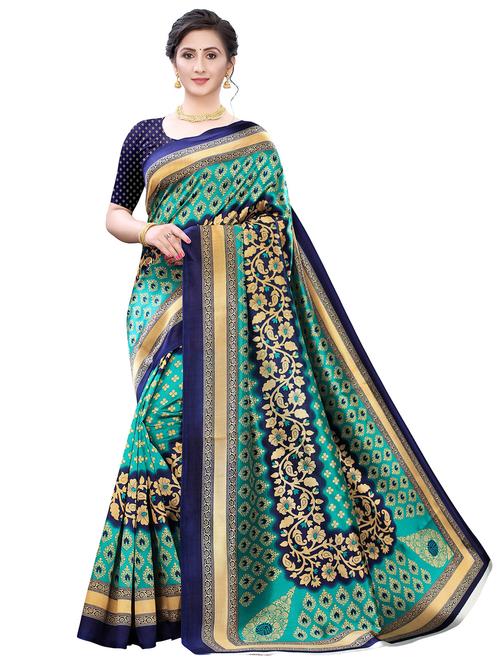 turquoise art silk combos saree - 17600893 - Very Small Image - 1