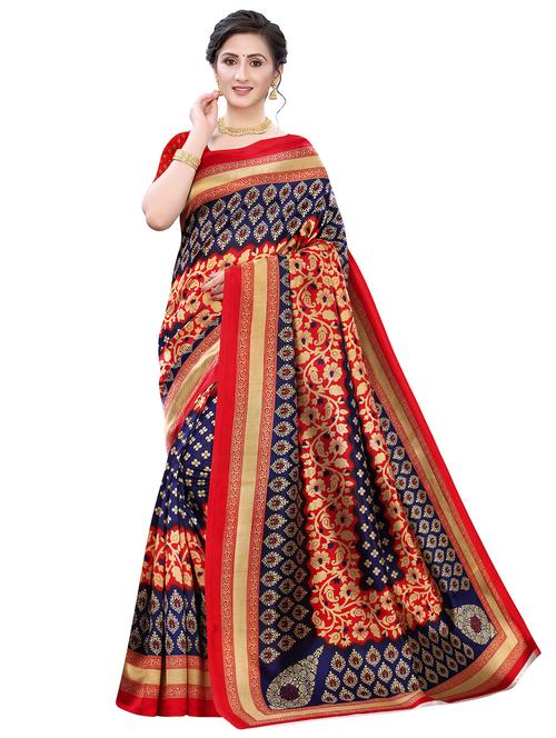 red art silk combos saree with blouse - 17600894 - Very Small Image - 1