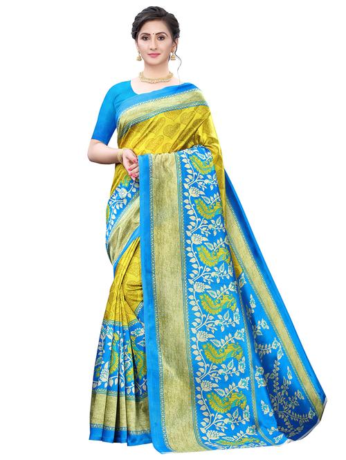 turquoise art silk combos saree with blouse - 17600904 - Very Small Image - 1