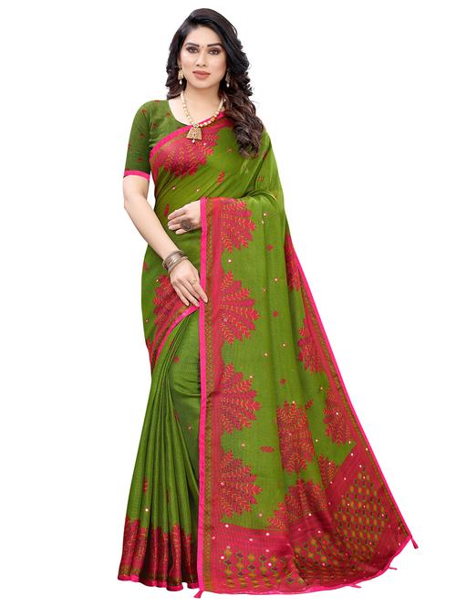 mirror work printed saree with blouse - 17600917 - Very Small Image - 1