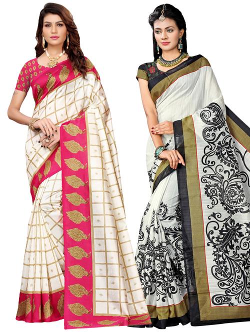 pink art silk combos saree - 17600956 - Very Small Image - 1