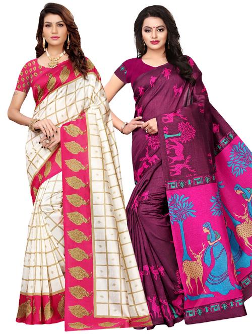 pink art silk combos saree - 17600973 - Very Small Image - 1