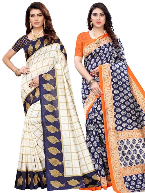 blue art silk combos saree with blouse - 17600990 - Very Small Image - 1