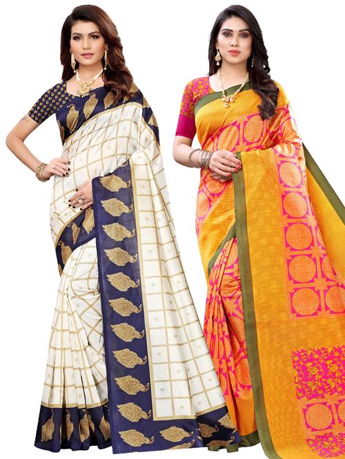 multi colored combos saree with blouse - 17600995 - Very Small Image - 1