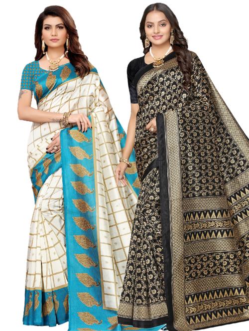 turquoise art silk combos saree with blouse - 17601014 - Very Small Image - 1