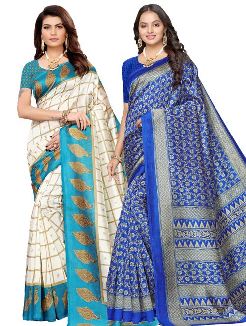 turquoise art silk combos saree with blouse - 17601015 - Very Small Image - 1