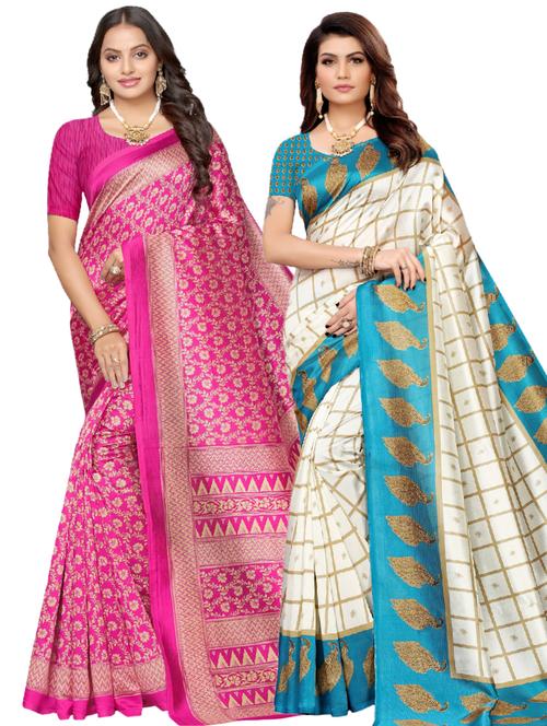 turquoise art silk combos saree with blouse - 17601017 - Very Small Image - 1