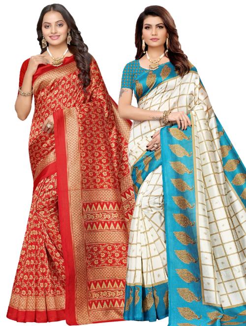 turquoise art silk combos saree - 17601020 - Very Small Image - 1