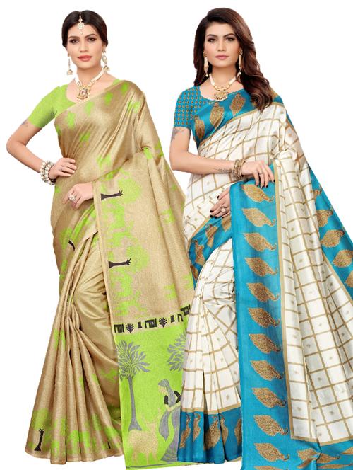 multi colored combos saree with blouse - 17601023 - Very Small Image - 1