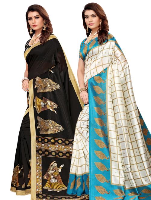 turquoise art silk combos saree with blouse - 17601025 - Very Small Image - 1