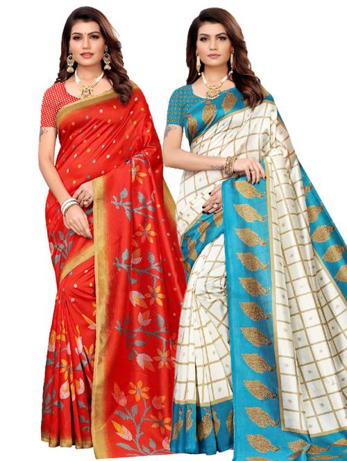 turquoise art silk combos saree with blouse - 17601029 - Very Small Image - 1