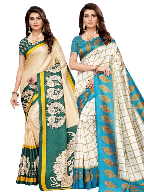 turquoise art silk combos saree with blouse - 17601030 - Very Small Image - 1