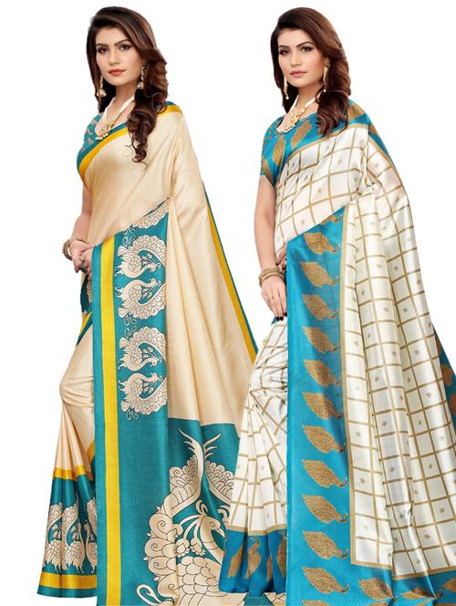 turquoise art silk combos saree with blouse - 17601031 - Very Small Image - 1