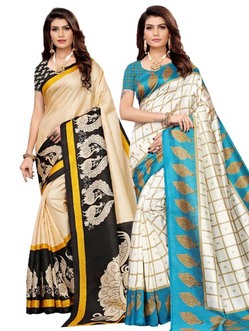 turquoise art silk combos saree with blouse - 17601032 - Very Small Image - 1