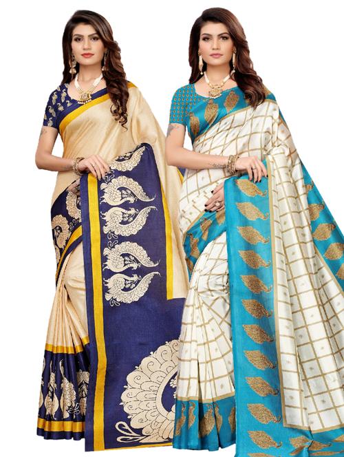 turquoise art silk combos saree with blouse - 17601033 - Very Small Image - 1