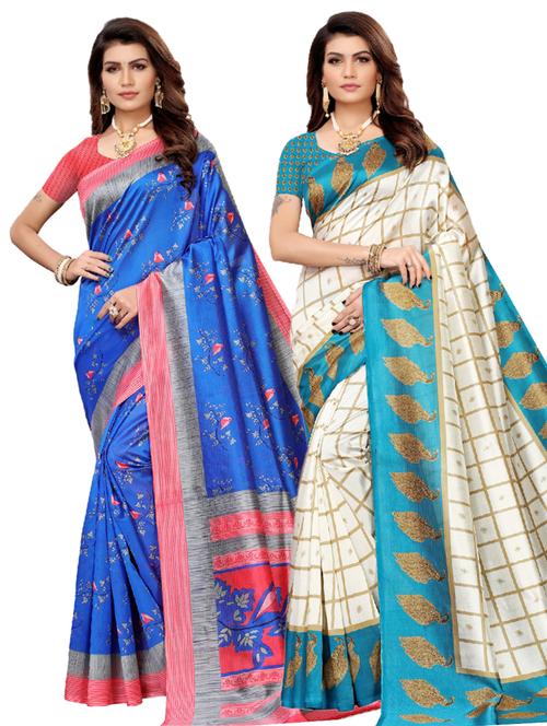 turquoise art silk combos saree with blouse - 17601036 - Very Small Image - 1